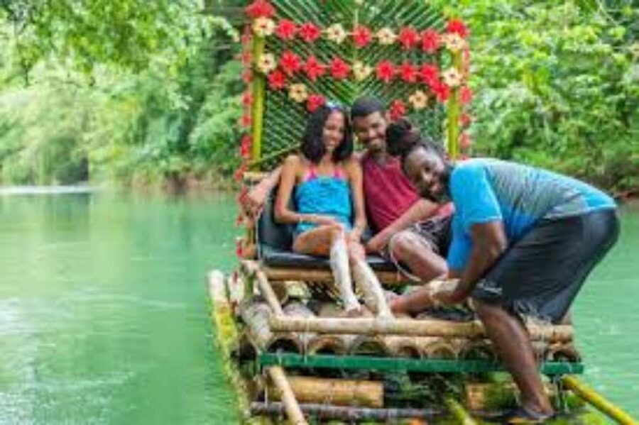 Montego Bay, Jamaica: Bamboo Rafting with Foot Massage - Boarding a decorated bamboo raft