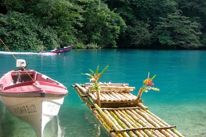 Royal Bamboo Rafting Adventure - Sitting on a decorated raft near Montego Bay